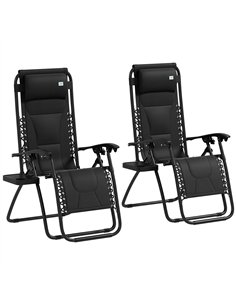 Outsunny Zero Gravity Lounger Chair Set of 2, Folding Reclining Patio Chair with Padded Seat, Cup Holder, Soft Cushion and Headr