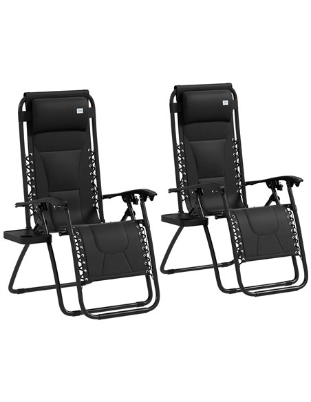 Outsunny Zero Gravity Lounger Chair Set of 2, Folding Reclining Patio Chair with Padded Seat, Cup Holder, Soft Cushion and Headr - pic 127884 | FastDaddyshop