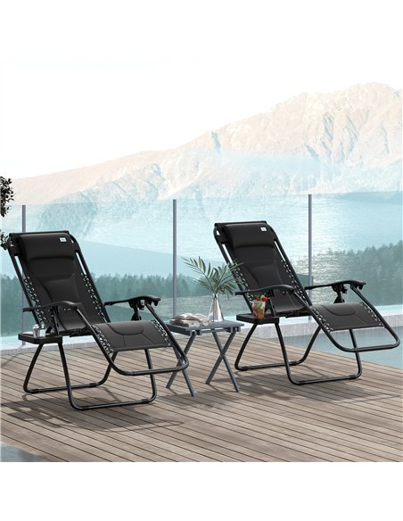 Outsunny Zero Gravity Lounger Chair Set of 2, Folding Reclining Patio Chair with Padded Seat, Cup Holder, Soft Cushion and Headr - pic 127885 | FastDaddyshop