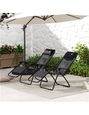 Outsunny Zero Gravity Lounger Chair Set of 2, Folding Reclining Patio Chair with Padded Seat, Cup Holder, Soft Cushion and Headr