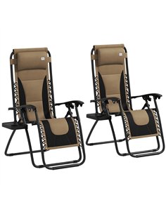 Outsunny Zero Gravity Lounger Chair Set of 2, Folding Reclining Patio Chair with Padded Seat, Cup Holder, Soft Cushion and Headr