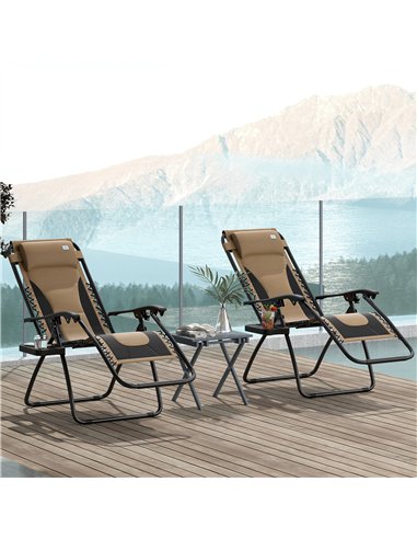 Outsunny Zero Gravity Lounger Chair Set of 2, Folding Reclining Patio Chair with Padded Seat, Cup Holder, Soft Cushion and Headr