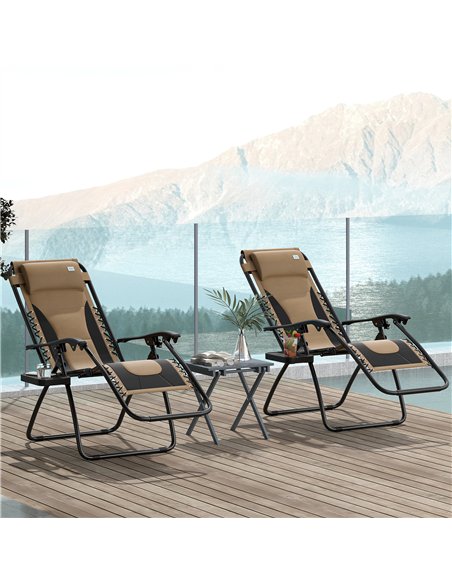 Outsunny Zero Gravity Lounger Chair Set of 2, Folding Reclining Patio Chair with Padded Seat, Cup Holder, Soft Cushion and Headr - pic 127894 | FastDaddyshop