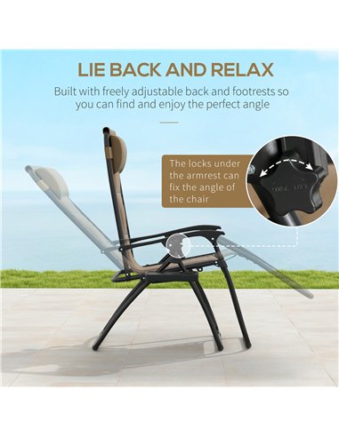 Outsunny Zero Gravity Lounger Chair Set of 2, Folding Reclining Patio Chair with Padded Seat, Cup Holder, Soft Cushion and Headr