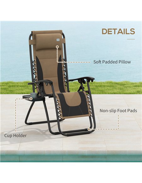 Outsunny Zero Gravity Lounger Chair Set of 2, Folding Reclining Patio Chair with Padded Seat, Cup Holder, Soft Cushion and Headr - pic 127899 | FastDaddyshop