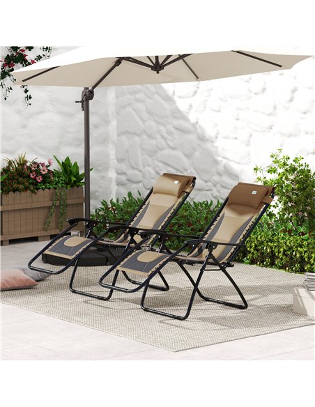 Outsunny Zero Gravity Lounger Chair Set of 2, Folding Reclining Patio Chair with Padded Seat, Cup Holder, Soft Cushion and Headr - pic 127900 | FastDaddyshop