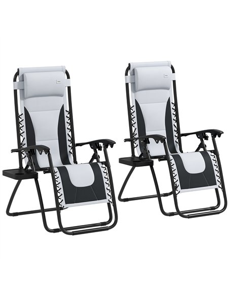 Outsunny Zero Gravity Lounger Chair Set of 2, Folding Reclining Patio Chair with Padded Seat, Cup Holder, Soft Cushion and Headr - pic 127902 | FastDaddyshop