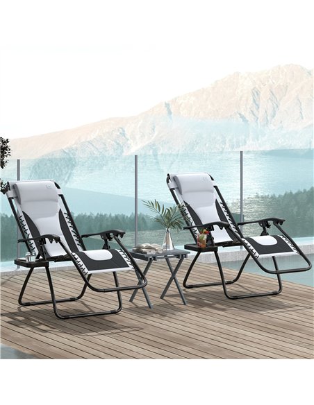 Outsunny Zero Gravity Lounger Chair Set of 2, Folding Reclining Patio Chair with Padded Seat, Cup Holder, Soft Cushion and Headr - pic 127903 | FastDaddyshop