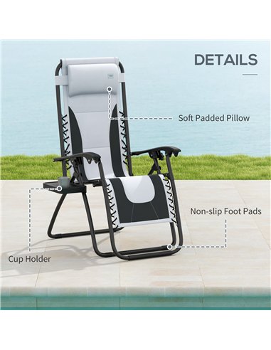 Outsunny Zero Gravity Lounger Chair Set of 2, Folding Reclining Patio Chair with Padded Seat, Cup Holder, Soft Cushion and Headr