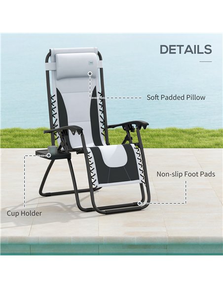 Outsunny Zero Gravity Lounger Chair Set of 2, Folding Reclining Patio Chair with Padded Seat, Cup Holder, Soft Cushion and Headr - pic 127908 | FastDaddyshop