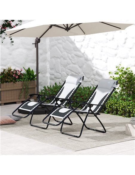 Outsunny Zero Gravity Lounger Chair Set of 2, Folding Reclining Patio Chair with Padded Seat, Cup Holder, Soft Cushion and Headr - pic 127909 | FastDaddyshop
