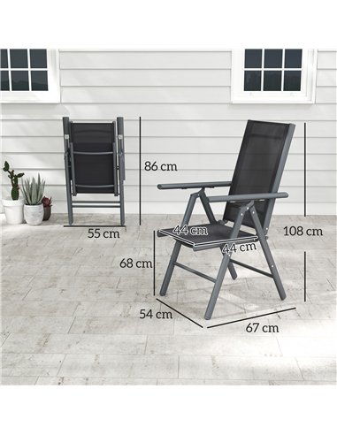 Outsunny Set of 2 Folding Chair, Aluminium Frame Outdoor Camping Chairs with Breathable Mesh Back and Seat, Garden Chair Set wit