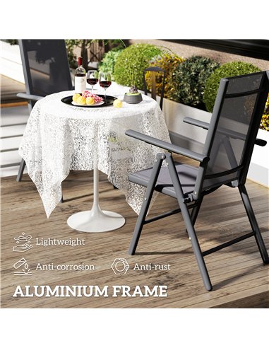Outsunny Set of 2 Folding Chair, Aluminium Frame Outdoor Camping Chairs with Breathable Mesh Back and Seat, Garden Chair Set wit