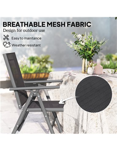 Outsunny Set of 2 Folding Chair, Aluminium Frame Outdoor Camping Chairs with Breathable Mesh Back and Seat, Garden Chair Set wit