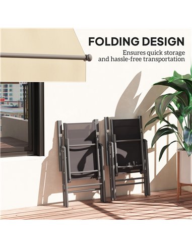 Outsunny Set of 2 Folding Chair, Aluminium Frame Outdoor Camping Chairs with Breathable Mesh Back and Seat, Garden Chair Set wit