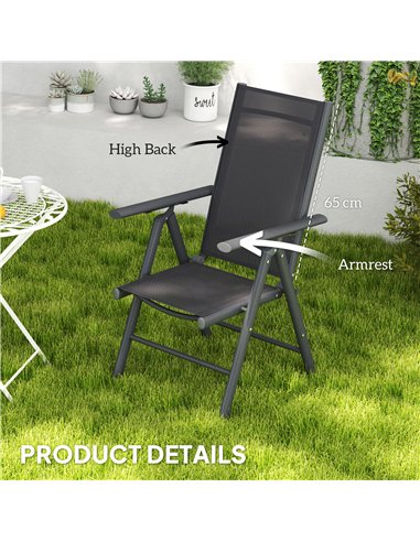 Outsunny Set of 2 Folding Chair, Aluminium Frame Outdoor Camping Chairs with Breathable Mesh Back and Seat, Garden Chair Set wit