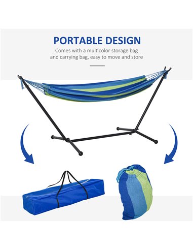 Outsunny 294 x 117cm Hammock with Stand Camping Hammock with Portable Carrying Bag, Adjustable Height, 120kg Load Capacity, Gree