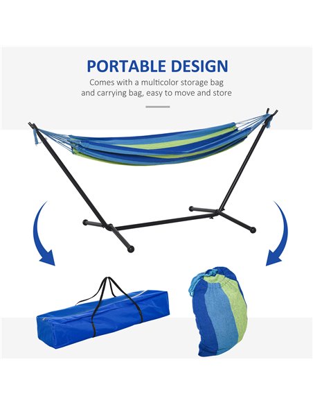 Outsunny 294 x 117cm Hammock with Stand Camping Hammock with Portable Carrying Bag, Adjustable Height, 120kg Load Capacity, Gree - pic 12792 | FastDaddyshop