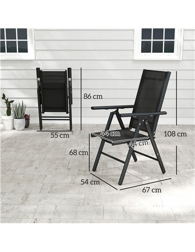 Outsunny Set of 2 Folding Chair, Aluminium Frame Outdoor Camping Chairs with Breathable Mesh Back and Seat, Garden Chair Set wit