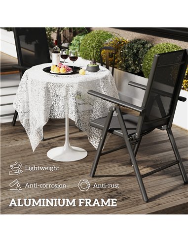 Outsunny Set of 2 Folding Chair, Aluminium Frame Outdoor Camping Chairs with Breathable Mesh Back and Seat, Garden Chair Set wit