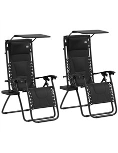 Outsunny Zero Gravity Lounger Chair Set of 2, Folding Reclining Patio Chair with Shade Cover, Padded Seat, Cup Holder, Soft Cush