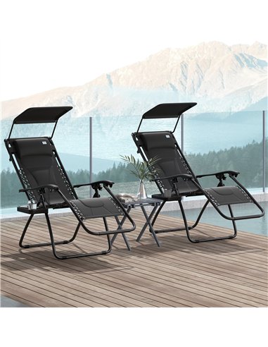 Outsunny Zero Gravity Lounger Chair Set of 2, Folding Reclining Patio Chair with Shade Cover, Padded Seat, Cup Holder, Soft Cush