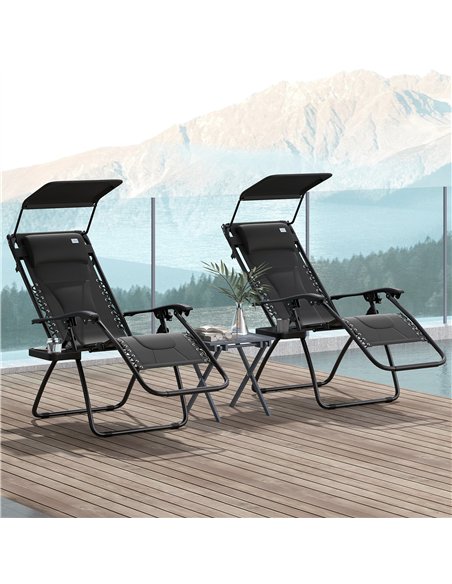 Outsunny Zero Gravity Lounger Chair Set of 2, Folding Reclining Patio Chair with Shade Cover, Padded Seat, Cup Holder, Soft Cush - pic 127930 | FastDaddyshop