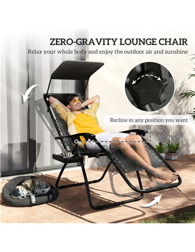 Outsunny Zero Gravity Lounger Chair Set of 2, Folding Reclining Patio Chair with Shade Cover, Padded Seat, Cup Holder, Soft Cush