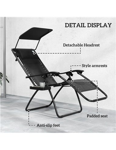 Outsunny Zero Gravity Lounger Chair Set of 2, Folding Reclining Patio Chair with Shade Cover, Padded Seat, Cup Holder, Soft Cush