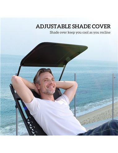 Outsunny Zero Gravity Lounger Chair Set of 2, Folding Reclining Patio Chair with Shade Cover, Padded Seat, Cup Holder, Soft Cush