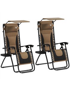 Outsunny Zero Gravity Lounger Chair Set of 2, Folding Reclining Patio Chair with Shade Cover, Cup Holder, Soft Cushion and Headr