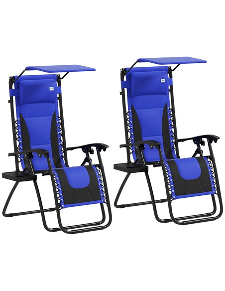 Outsunny Zero Gravity Lounger Chair Set of 2, Folding Reclining Patio Chair with Shade Cover, Cup Holder, Soft Cushion and Headr - pic 127947 | FastDaddyshop