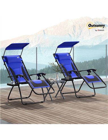 Outsunny Zero Gravity Lounger Chair Set of 2, Folding Reclining Patio Chair with Shade Cover, Cup Holder, Soft Cushion and Headr