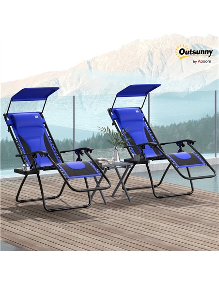 Outsunny Zero Gravity Lounger Chair Set of 2, Folding Reclining Patio Chair with Shade Cover, Cup Holder, Soft Cushion and Headr - pic 127948 | FastDaddyshop