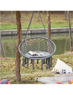 Outsunny Outdoor Cotton-Polyester Blend Macrame Hanging Rope Chair, Grey 2