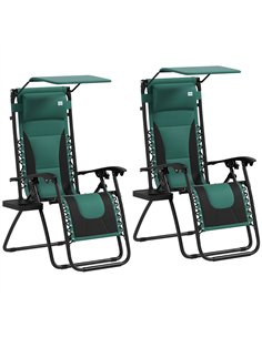 Outsunny Zero Gravity Lounger Chair Set of 2, Folding Reclining Patio Chair with Shade Cover, Padded Seat, Cup Holder, Soft Cush