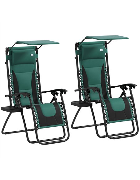 Outsunny Zero Gravity Lounger Chair Set of 2, Folding Reclining Patio Chair with Shade Cover, Padded Seat, Cup Holder, Soft Cush - pic 127956 | FastDaddyshop
