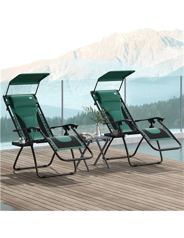 Outsunny Zero Gravity Lounger Chair Set of 2, Folding Reclining Patio Chair with Shade Cover, Padded Seat, Cup Holder, Soft Cush
