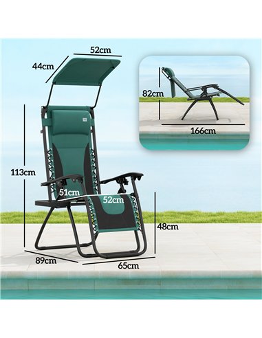 Outsunny Zero Gravity Lounger Chair Set of 2, Folding Reclining Patio Chair with Shade Cover, Padded Seat, Cup Holder, Soft Cush