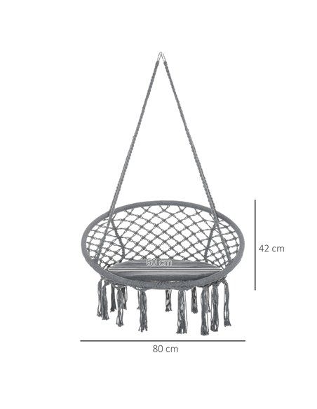 Outsunny Cotton-Polyester Blend Macrame Hanging Chair Swing Hammock for Indoor & Outdoor Use with Backrest, Fringe Tassels, Grey - pic 12796 | FastDaddyshop