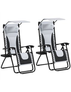 Outsunny Zero Gravity Lounger Chair Set of 2, Folding Reclining Patio Chair with Shade Cover, Padded Seat, Cup Holder, Soft Cush