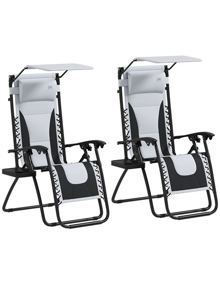Outsunny Zero Gravity Lounger Chair Set of 2, Folding Reclining Patio Chair with Shade Cover, Padded Seat, Cup Holder, Soft Cush - pic 127965 | FastDaddyshop