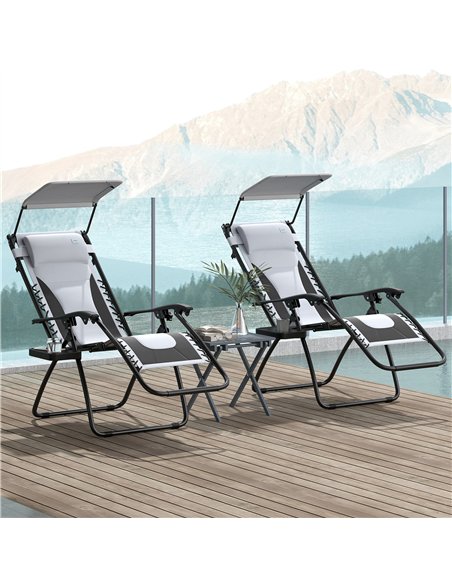 Outsunny Zero Gravity Lounger Chair Set of 2, Folding Reclining Patio Chair with Shade Cover, Padded Seat, Cup Holder, Soft Cush - pic 127966 | FastDaddyshop