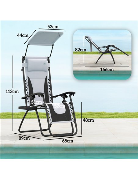 Outsunny Zero Gravity Lounger Chair Set of 2, Folding Reclining Patio Chair with Shade Cover, Padded Seat, Cup Holder, Soft Cush - pic 127967 | FastDaddyshop