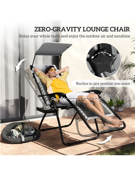 Outsunny Zero Gravity Lounger Chair Set of 2, Folding Reclining Patio Chair with Shade Cover, Padded Seat, Cup Holder, Soft Cush - pic 127968 | FastDaddyshop
