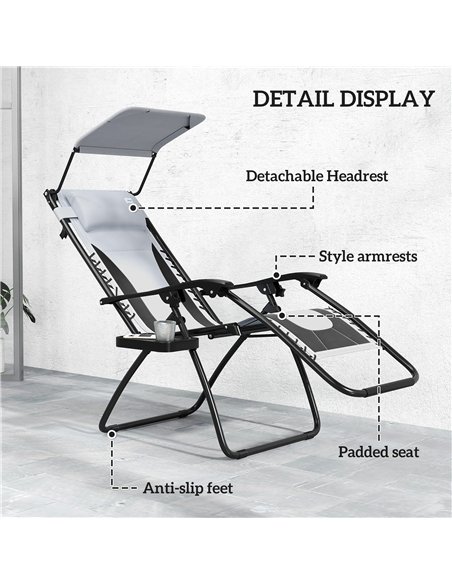 Outsunny Zero Gravity Lounger Chair Set of 2, Folding Reclining Patio Chair with Shade Cover, Padded Seat, Cup Holder, Soft Cush - pic 127969 | FastDaddyshop