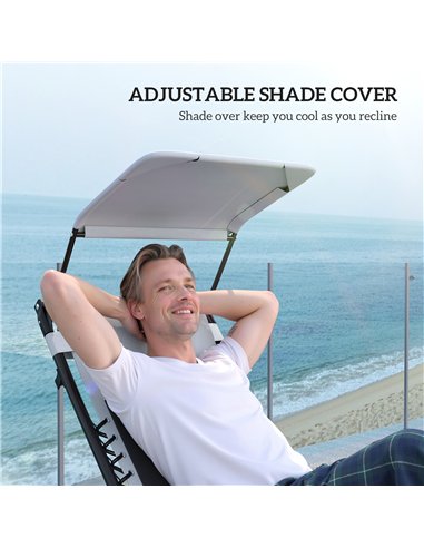 Outsunny Zero Gravity Lounger Chair Set of 2, Folding Reclining Patio Chair with Shade Cover, Padded Seat, Cup Holder, Soft Cush