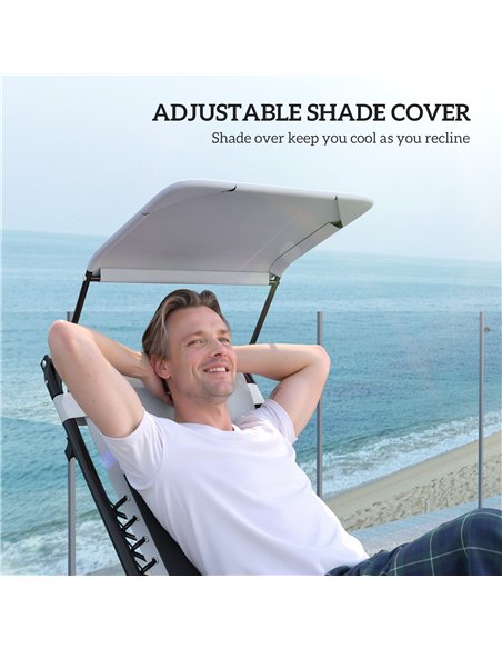 Outsunny Zero Gravity Lounger Chair Set of 2, Folding Reclining Patio Chair with Shade Cover, Padded Seat, Cup Holder, Soft Cush - pic 127970 | FastDaddyshop