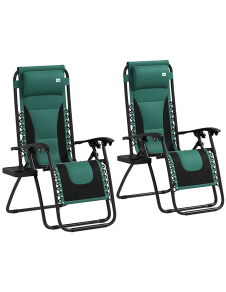 Outsunny Zero Gravity Lounger Chair Set of 2, Folding Reclining Patio Chair with Padded Seat, Cup Holder, Soft Cushion and Headr - pic 127974 | FastDaddyshop