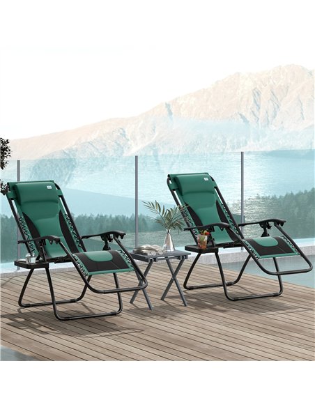 Outsunny Zero Gravity Lounger Chair Set of 2, Folding Reclining Patio Chair with Padded Seat, Cup Holder, Soft Cushion and Headr - pic 127975 | FastDaddyshop